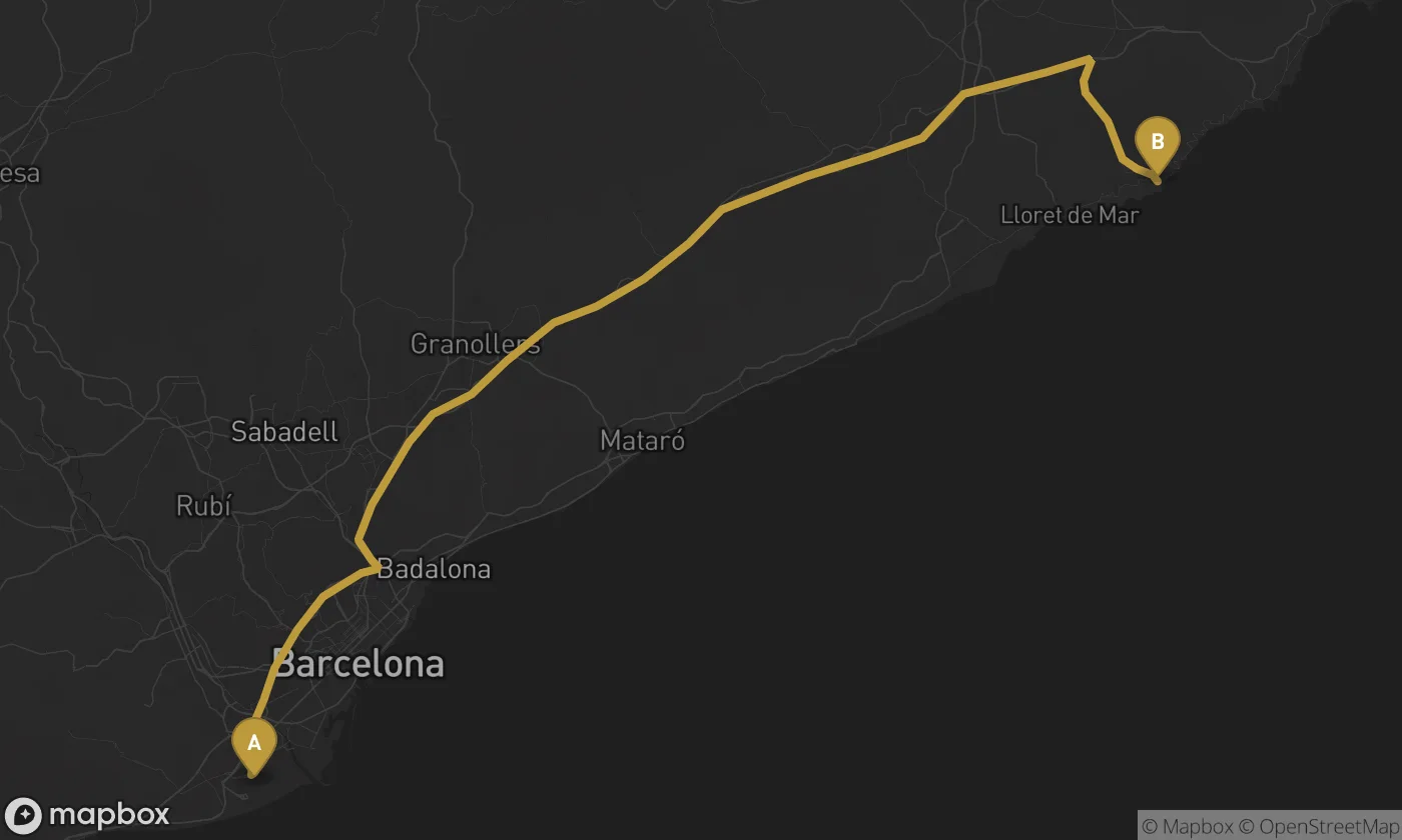 Barcelona Airport ⇄ Tossa de Mar route map