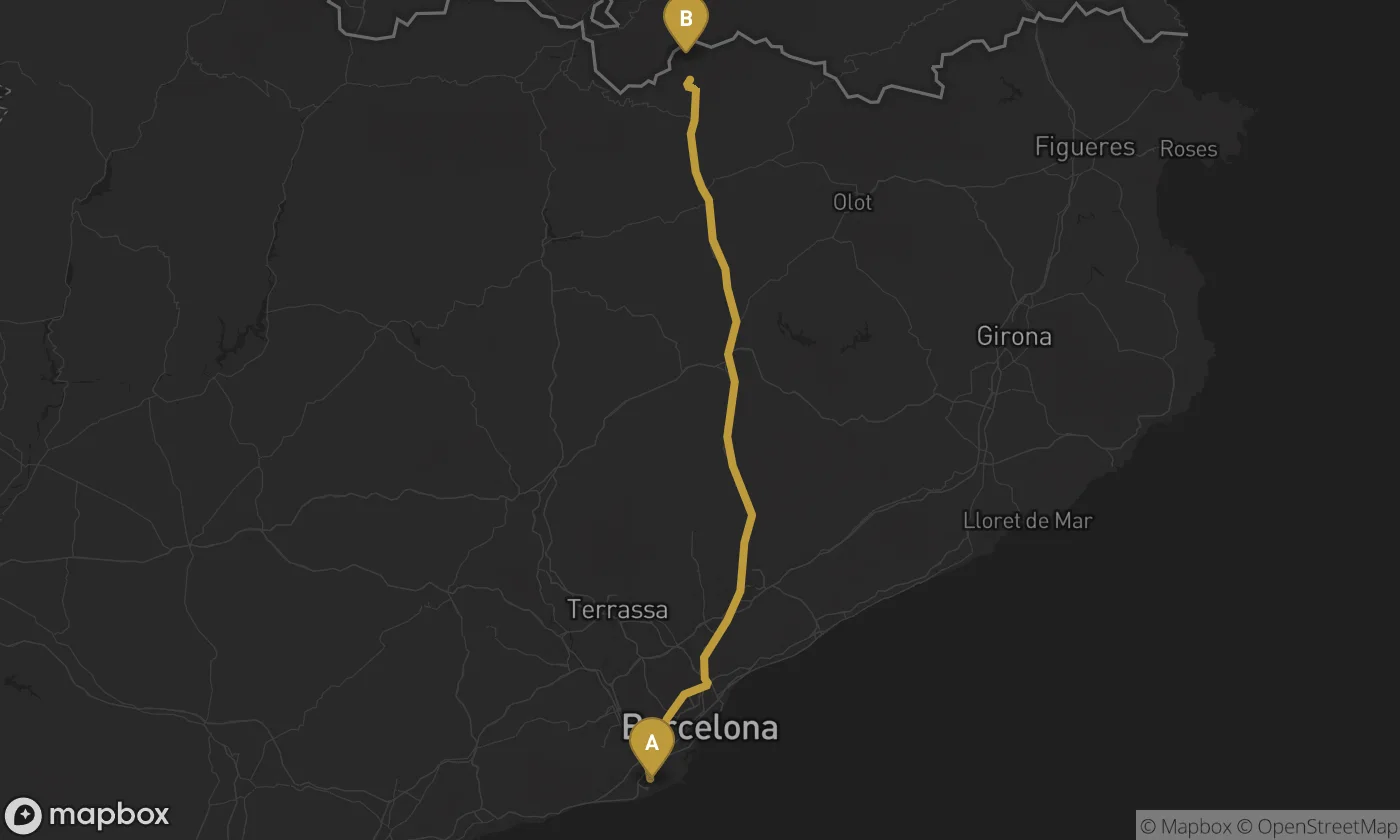 Barcelona Airport ⇄ Vall de Núria route map