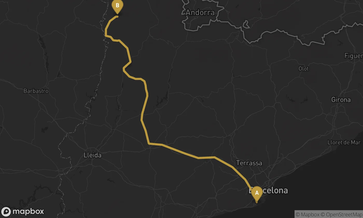 Barcelona Airport ⇄ Valle de Bohí route map