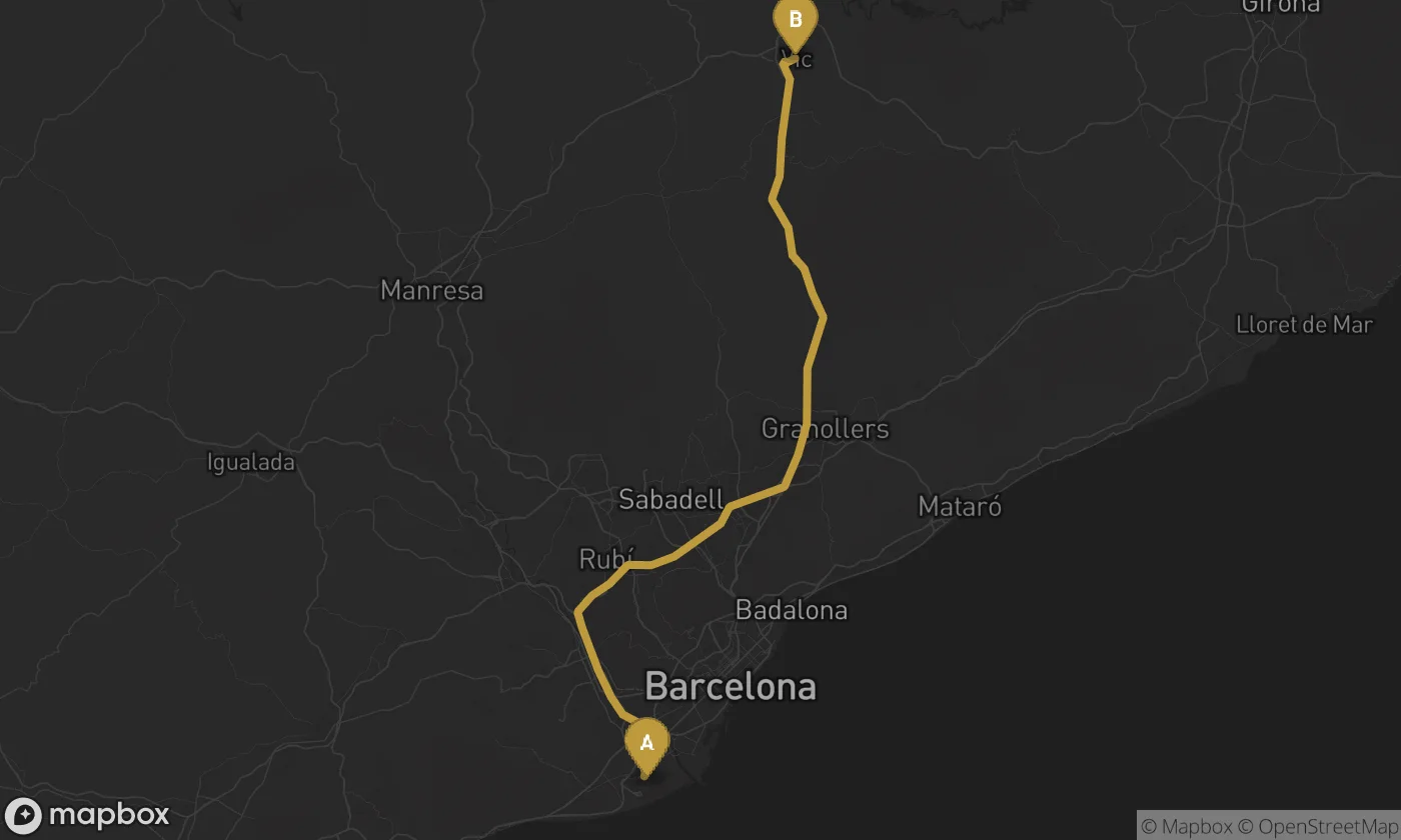 Barcelona Airport ⇄ Vic route map
