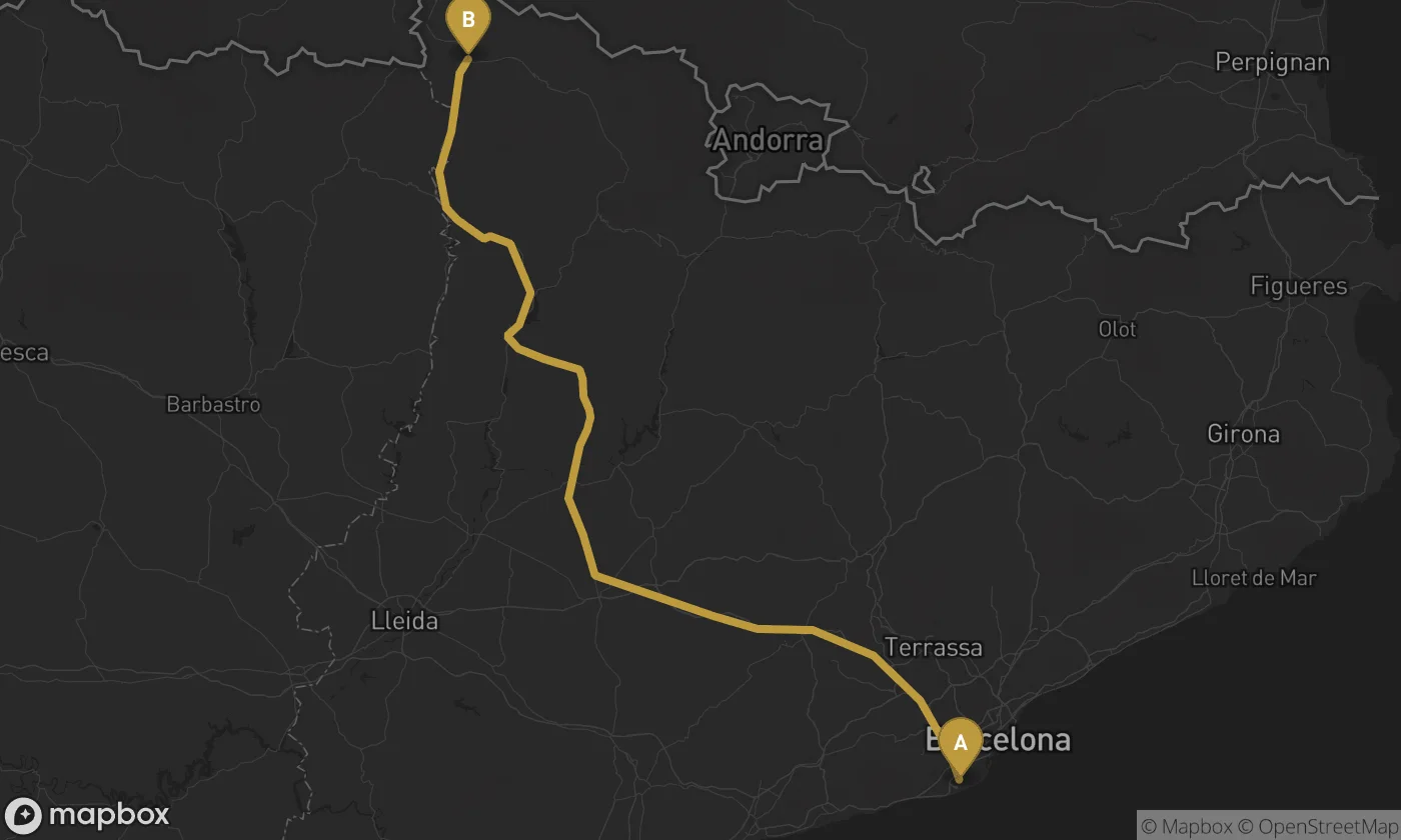 Barcelona Airport ⇄ Vielha route map