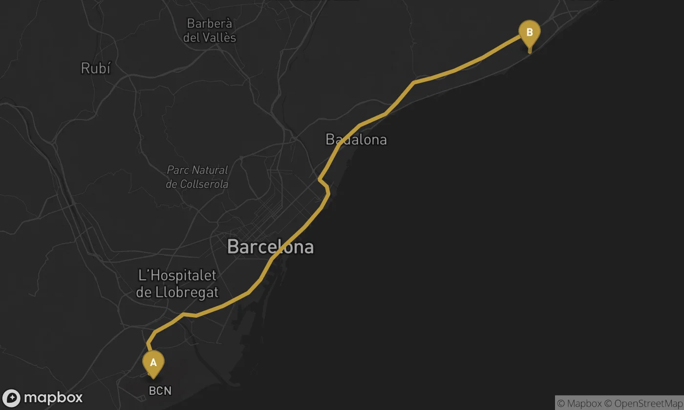 Barcelona Airport ⇄ ViIassar de Mar route map