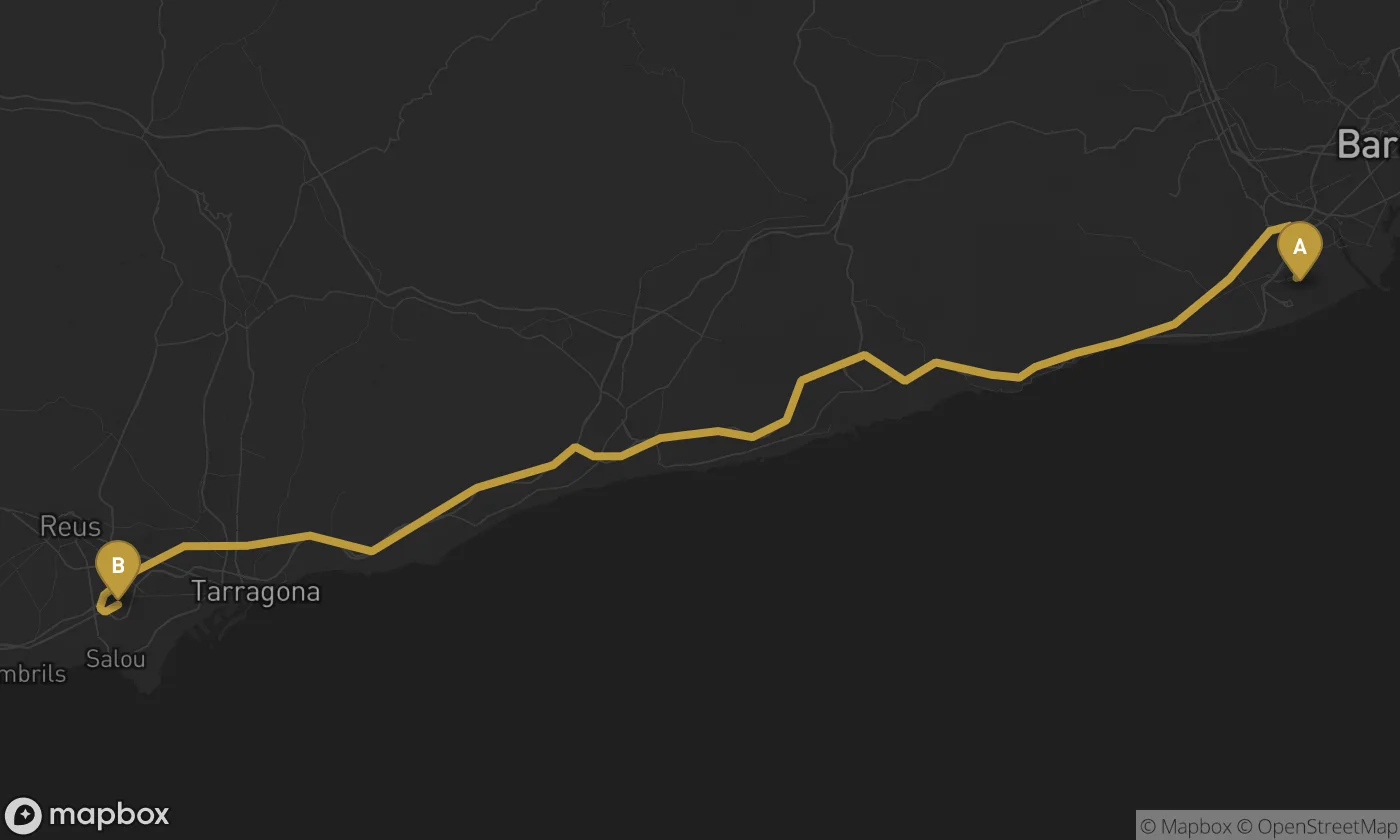 Barcelona Airport ⇄ Vila-seca route map