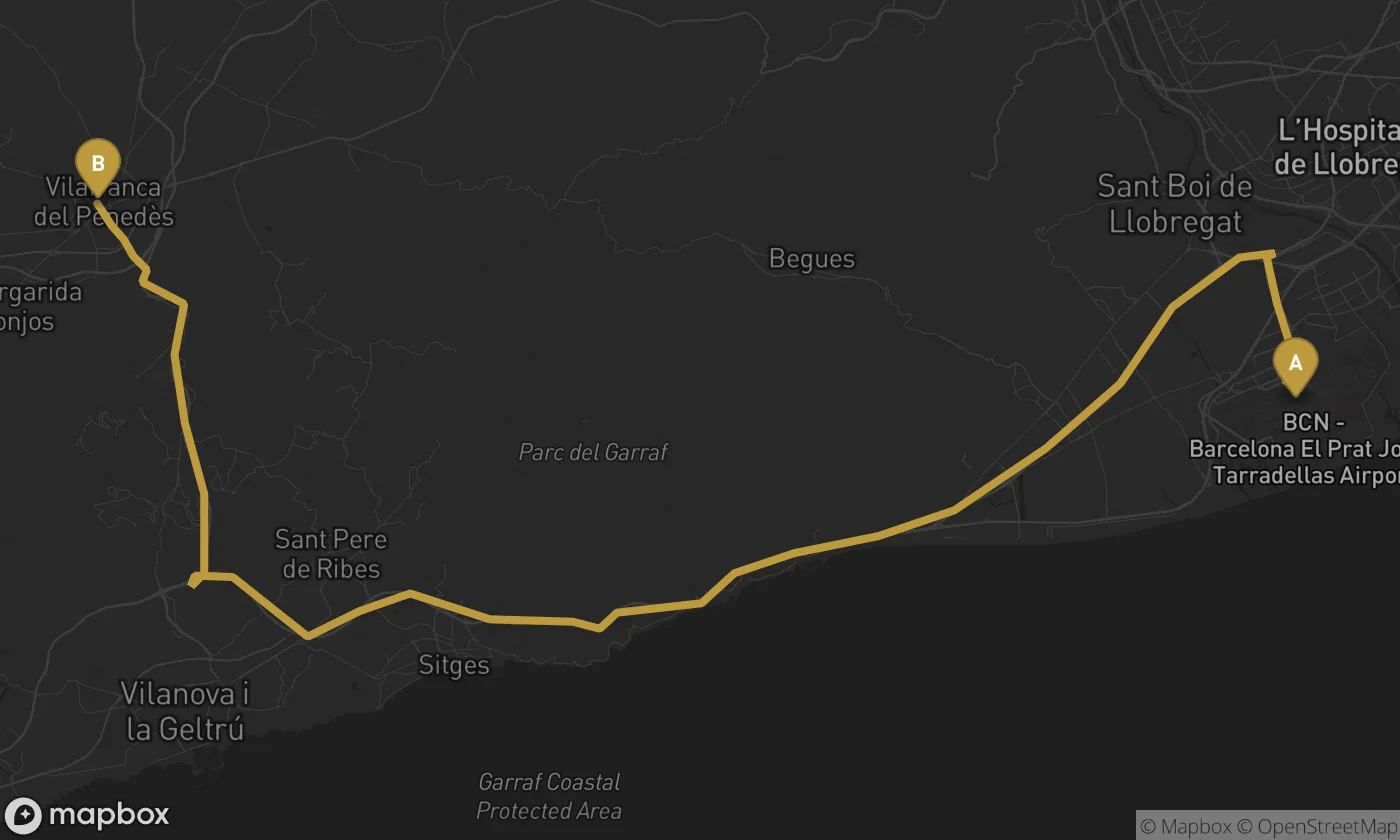 Barcelona Airport ⇄ Vilafranca del Penedès route map
