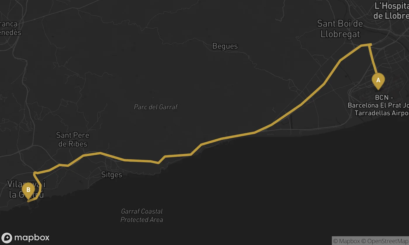 Barcelona Airport ⇄ Vilanova i la Geltrú route map